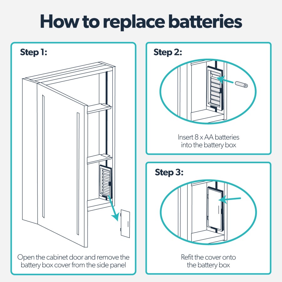 Single Door Chrome Bathroom Mirror Cabinet with Battery Operated Lights 500 x 700mm - Capricorn
